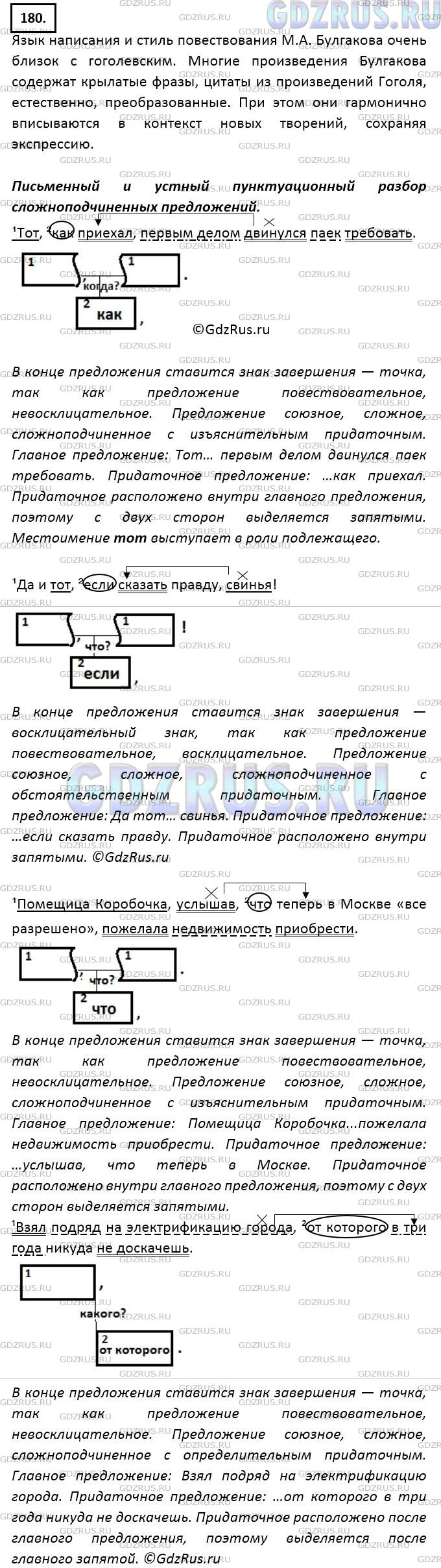 Решение 3: Номер №180 — ГДЗ по Русскому языку 9 класс: Ладыженская Т.А. | Прочитайте отрывки из рассказа М. А. Булгакова «Похождения Чичикова», опубликова