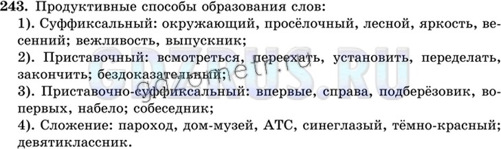 Решение 3: Номер №243 — ГДЗ по Русскому языку 9 класс: Ладыженская Т.А. | Назовите продуктивные способы образования новых слов. Запишите по пять слов, илл