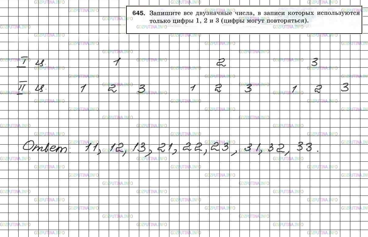 Решение 4: Номер №645 — ГДЗ по Математике 5 класс: Мерзляк А.Г. | Запишите все двузначные числа, в записи которых используются только цифры 1, 2 и