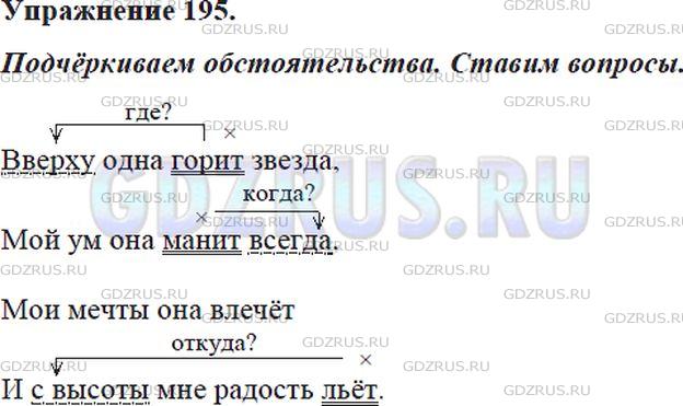 Решение 4: Номер №195 — ГДЗ по Русскому языку 5 класс: Ладыженская Т.А. | Спишите отрывок из стихотворения М. Лермонтова «Моя звезда». Подчеркните обстоят