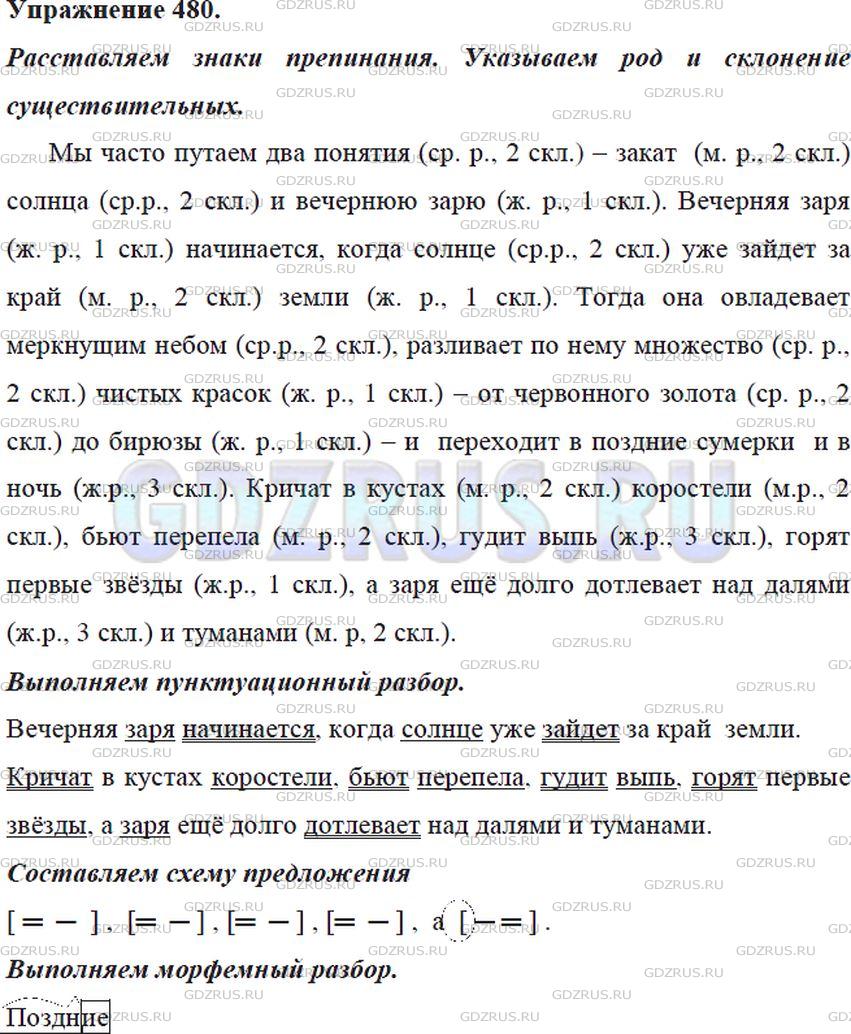 Решение 4: Номер №480 — ГДЗ по Русскому языку 5 класс: Ладыженская Т.А. | Спишите текст К. Паустовского, расставляя пропущенные знаки препинания. Укажите 
