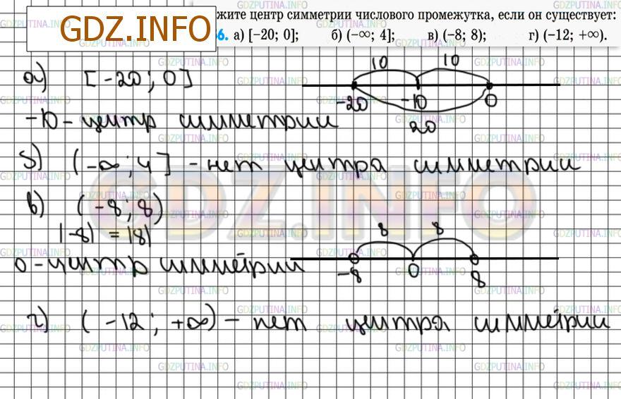 Решение 4: Номер №356 — ГДЗ по Математике 6 класс: Зубарева, Мордкович | Укажите центр симметрии числового промежутка, если он существует:<br />а) [−20;0