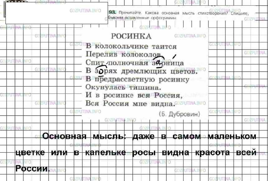 Решение 4: Номер №193 — ГДЗ по Русскому языку 6 класс: Ладыженская Т.А. | Прочитайте. Какова основная мысль стихотворения? Спишите, объясняя вставленные о