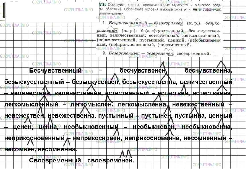 Решение 4: Номер №371 — ГДЗ по Русскому языку 6 класс: Ладыженская Т.А. | Образуйте краткие прилагательные мужского и женского рода (см. образцы). Обознач