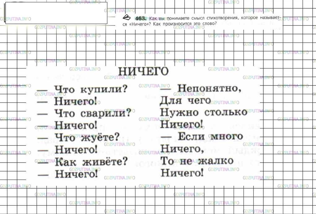 Решение 4: Номер №463 — ГДЗ по Русскому языку 6 класс: Ладыженская Т.А. | Как вы понимаете смысл стихотворения, которое называется «Ничего»? Как произноси