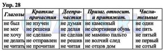 Решение 4: Номер №28 — ГДЗ по Русскому языку 8 класс: Ладыженская Т.А. | Слова данных частей речи (см. таблицу) употребляются только с отрицательной част