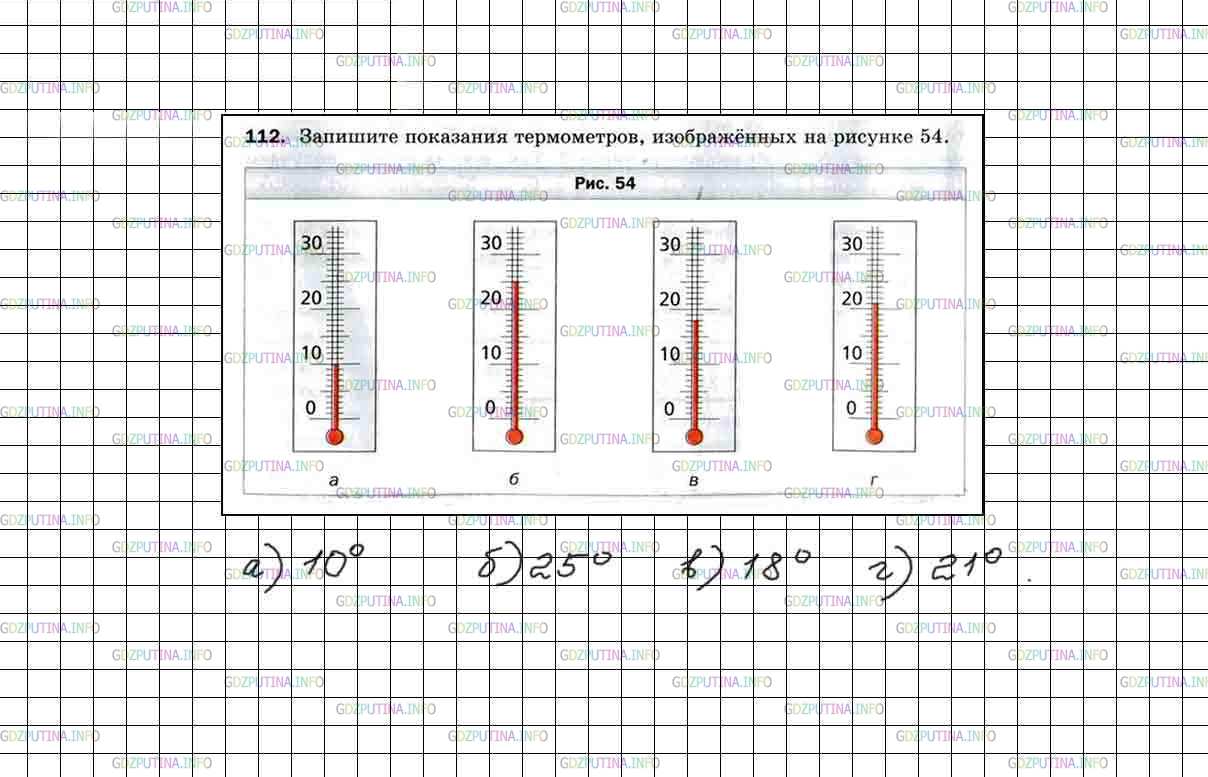 Решение 5: Номер №112 — ГДЗ по Математике 5 класс: Мерзляк А.Г. | Запишите показания термометров, изображенных на рисунке 54.