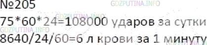 Решение 5: Номер №205 — ГДЗ по Математике 6 класс: Мерзляк А.Г. | В среднем сердце человека делает 75 ударов в минуту. Сколько ударов делает сердц
