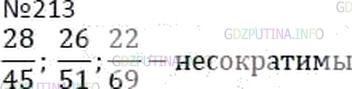 Решение 5: Номер №213 — ГДЗ по Математике 6 класс: Мерзляк А.Г. | Какие из дробей 15/25; 24/99; 28/45; 26/51; 16/42; 22/69 несократимы?
