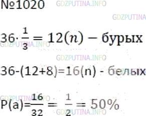 Решение 5: Номер №1020 — ГДЗ по Математике 6 класс: Мерзляк А.Г. | У Миши было 36 кроликов разной масти: белые, серые и бурые. Бурые составляли 1/3