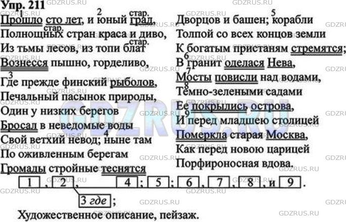 Решение 5: Номер №211 — ГДЗ по Русскому языку 9 класс: Ладыженская Т.А. | Спишите строфу из поэмы А. С. Пушкина «Медный всадник», расставляя пропущенные з