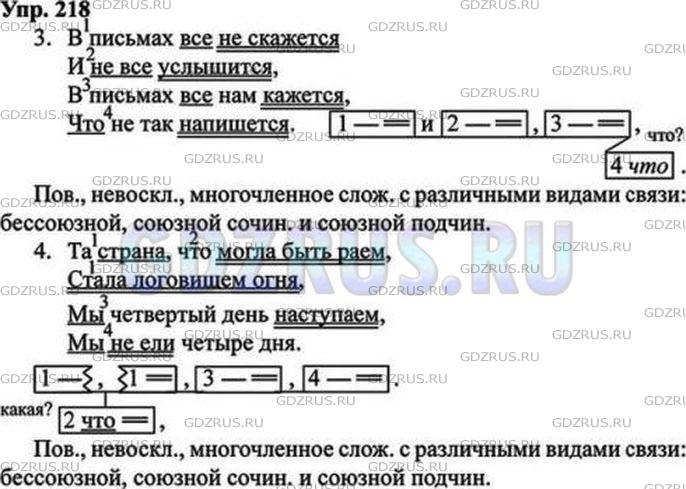 Решение 5: Номер №218 — ГДЗ по Русскому языку 9 класс: Ладыженская Т.А. | Прочитайте. Произведите устный синтаксический и пунктуационный разбор первого и 