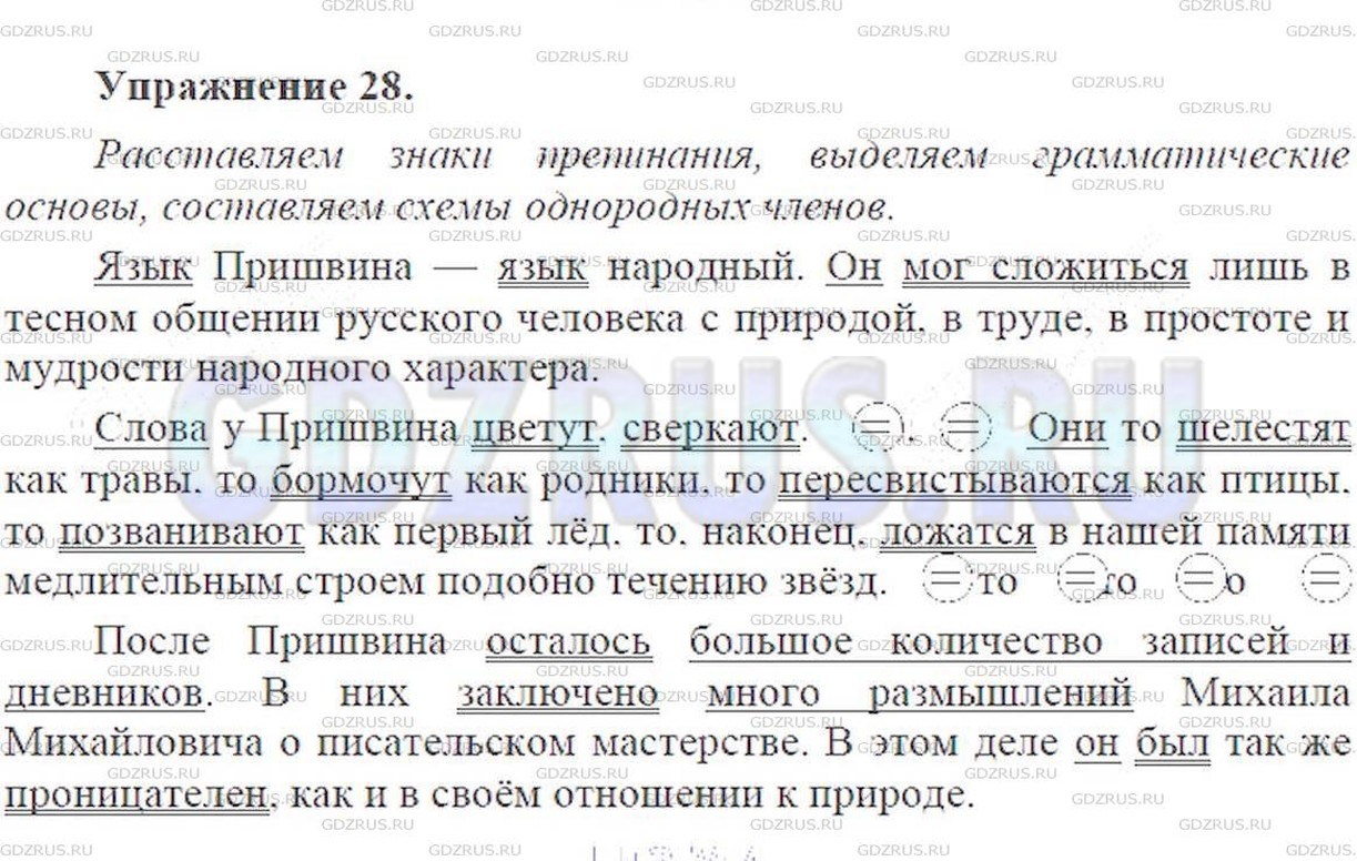 Решение 6: Номер №28 — ГДЗ по Русскому языку 9 класс: Ладыженская Т.А. | Прочитайте. Запишите, расставляя пропущенные знаки препинания. Подчеркните грамм